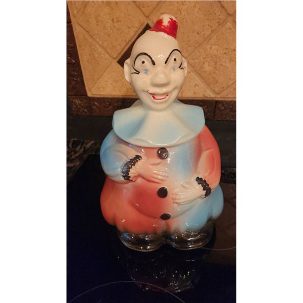Ceramic Clown Cookie Jar with Red and Blue Glaze