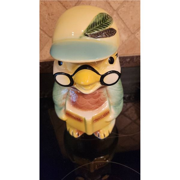 Ceramic Owl Cookie Jar with Glasses and Book