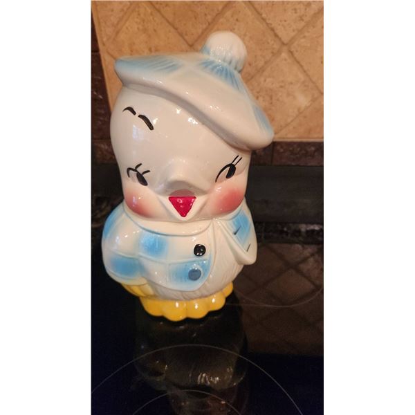 Ceramic Snowman Cookie Jar with Blue and White Glaze