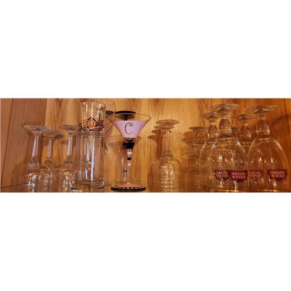 Crystal Drinkware Collection with Stella Artois Glasses, Six Dessert Cups, and Various Barware