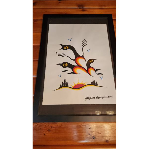 Lawrence Beaulieu Signed 2007 Framed Print with Birds and Sunrise 27 x 39 In.