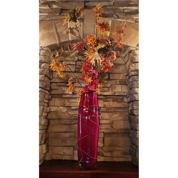 Decorative Glass Vase with Applied Colour Strands, 20" Tall