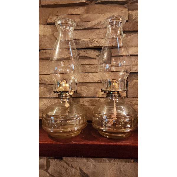 14-Inch Clear Glass Oil Lamps with Brass Burners