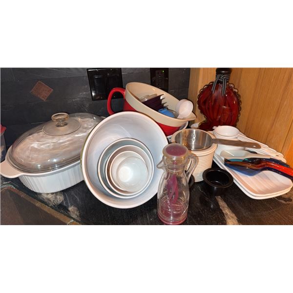 Ceramic Mixing Bowls, Bakeware, Measuring Cups, and Kitchen Utensils