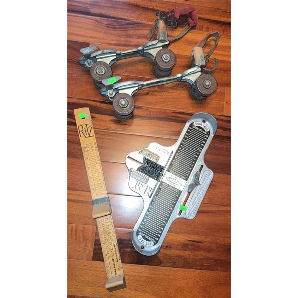 Vintage Shoe Store Tools Including Roller Skates and Sizers