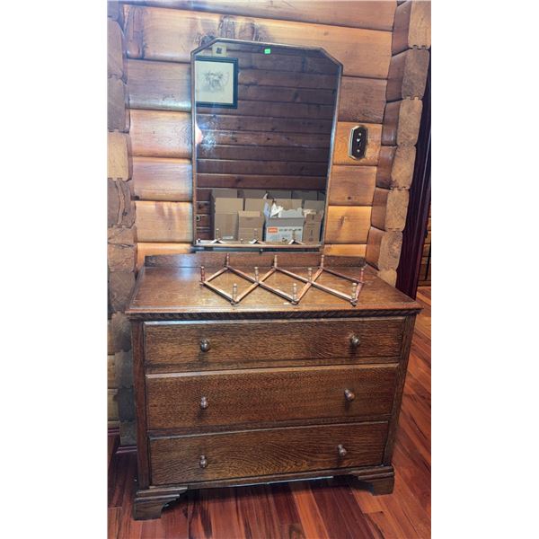 Wooden Dresser with Mirror and Three Drawers