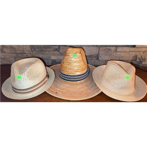 Straw Fedora and Mexican Straw Hat Lot – Three Pieces
