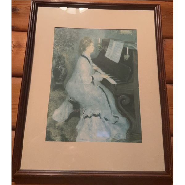 Framed Print Depicting Woman Playing Piano with Candlelight