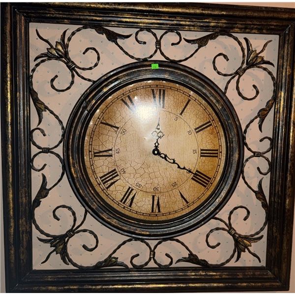 Square Wall Clock With Ornamental Frame and Roman Numerals