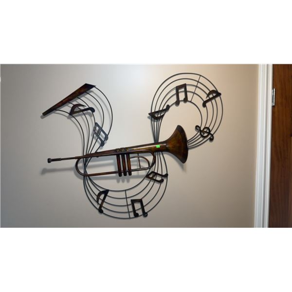 Metal Wall Art Sculpture with Trumpet and Musical Notes