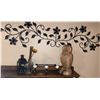 Image 1 : Home Decor Lot: Wood Owl Sculpture, Iron Wall Art, Hooks, Lantern, and Glass Wall Vases
