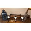 Image 4 : Home Decor Lot: Wood Owl Sculpture, Iron Wall Art, Hooks, Lantern, and Glass Wall Vases
