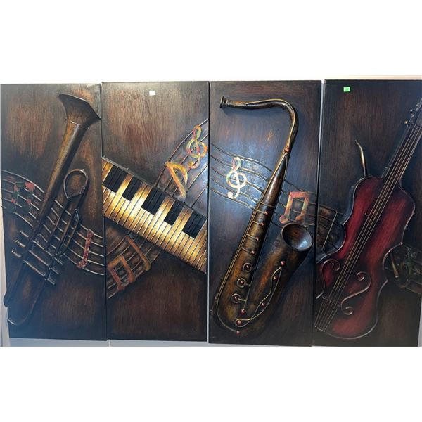 Four-Panel 3D Wall Art with Musical Instruments Relief
