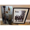 Image 1 : Framed Beatles Poster and Metal Guitar Wall Art Lot