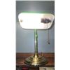 Image 3 : Brass Desk Lamp with Green Glass Shade and Pull Chain Switch