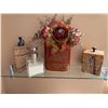 Image 3 : Bathroom Decor Lot with Framed Art, Marble Dispensers, and Faux Floral Arrangement