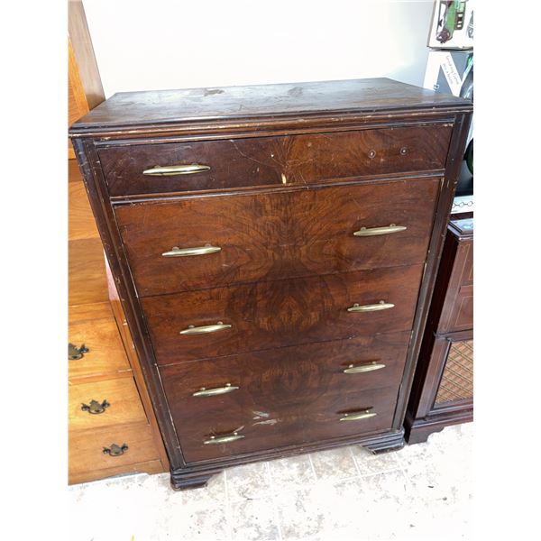 Wooden Chest of Drawers with Brass Handles, Five Drawers