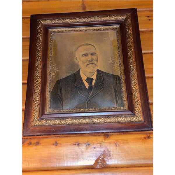 Framed Sepia Portrait Photograph of Bearded Man