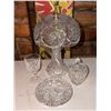 Image 1 : Cut Glass Table Lamp, Lidded Candy Dish, Ashtray, and Stemmed Glassware Group