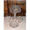 Image 2 : Cut Glass Table Lamp, Lidded Candy Dish, Ashtray, and Stemmed Glassware Group