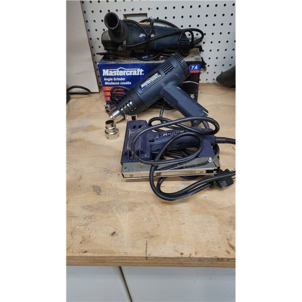 Mastercraft Angle Grinder, Mastercraft Heat Gun, Arrow ETF50BN Electric Stapler Bundle