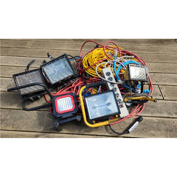 Portable Work Lights and Extension Cords Lot