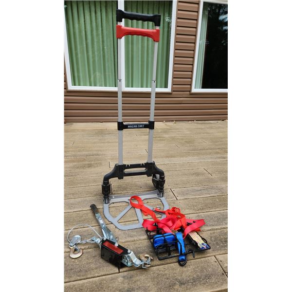 Magna Cart Folding Hand Truck, Puller, and Tie Down Strap Set
