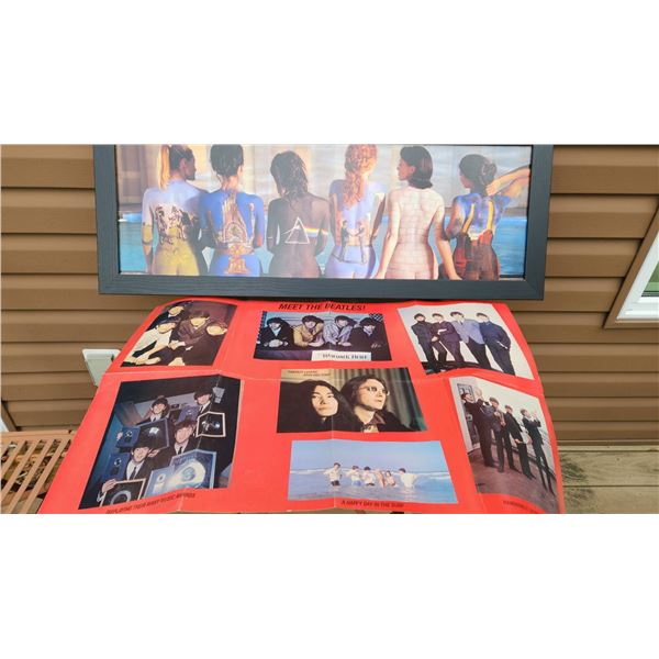 Framed Aquarius 39 x 15 Print of Pink Floyd Album Art and Beatles Poster with Condition Issues