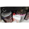 Image 5 : Contents of Cupboard: Paint Cans, Stains, Primers, and Painting Supplies