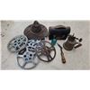 Image 1 : Vintage Metal Film Reels, Felt Hat, Lunchbox, Tools and Insulator