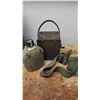 Image 1 : Military Hand Crank Field Telephone, Canteen, and Web Belt