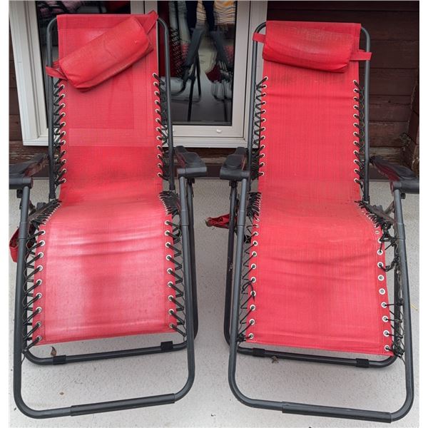 Red Mesh Reclining Patio Lounge Chairs with Steel Frames