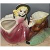 Image 1 : Ceramic Planter Figures Pair: Girl in Pink Dress and Deer