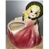 Image 4 : Ceramic Planter Figures Pair: Girl in Pink Dress and Deer