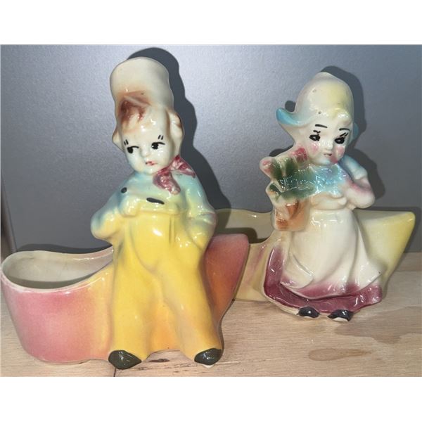 Ceramic Dutch Boy and Girl Planters