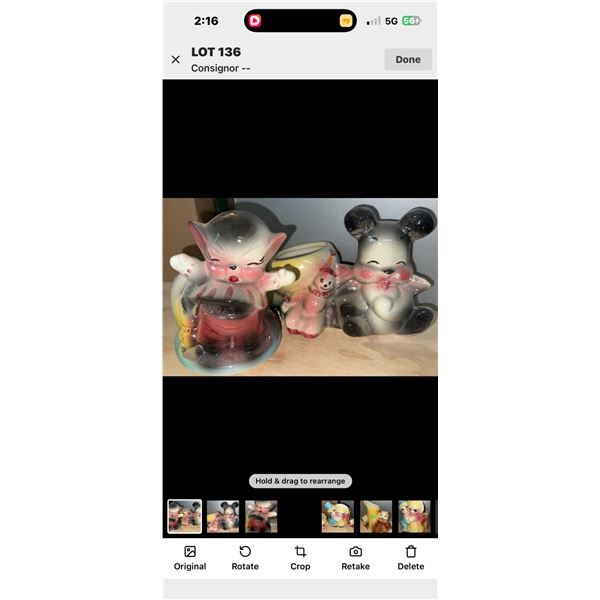 Three Ceramic Animal Planters Featuring Mouse and Poodle
