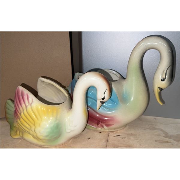 Ceramic Swan Planters with Multicolour Glaze