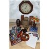 Image 1 : Decor Lot with Deko Quartz Wall Clock, Stained Glass Art Prints, and Decorative Items