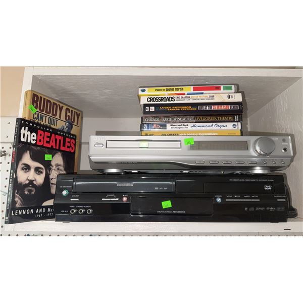 JVC DVD Receiver, Toshiba VCR/DVD Combo, and Assorted Music Books