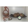 Image 1 : Decorative Wood Carved Vase, Beaded Necklaces, and Bowl With Spheres Assortment