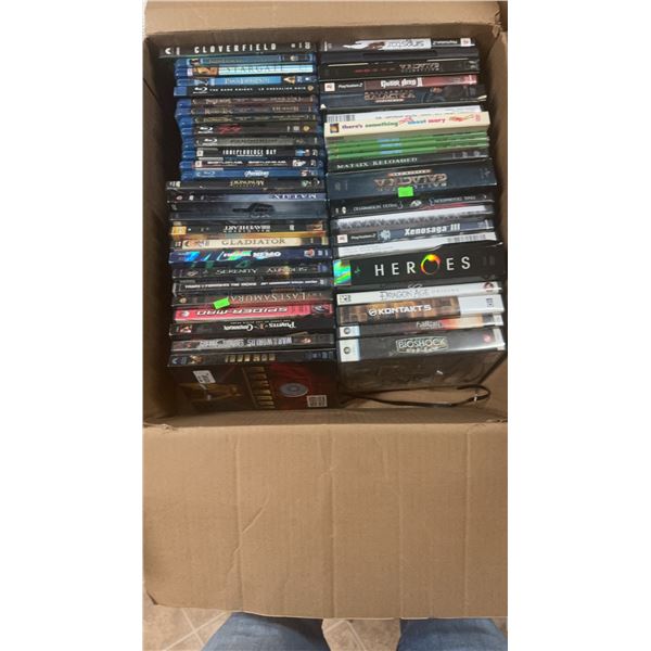 Box Lot of DVDs, Blu-rays, PlayStation 2 Games and PC Games