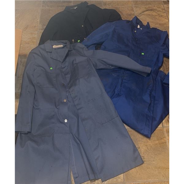 Three Long Sleeve Industrial Work Coats Blue and Black