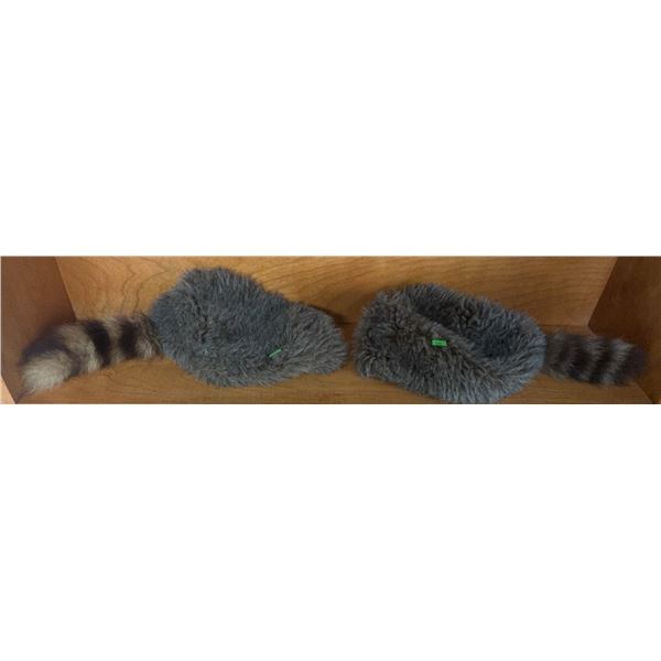 Boys Size Faux Fur Raccoon Hats with Striped Tails, Mini Raccoons
