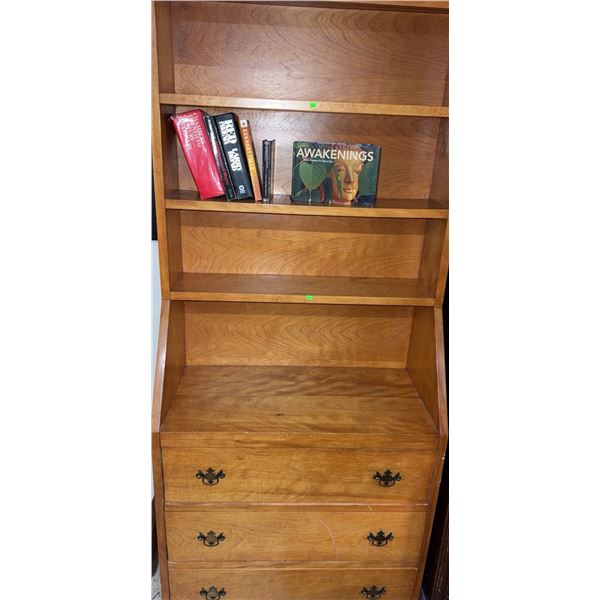 Wood Bookcase with Three Drawers and Shelves