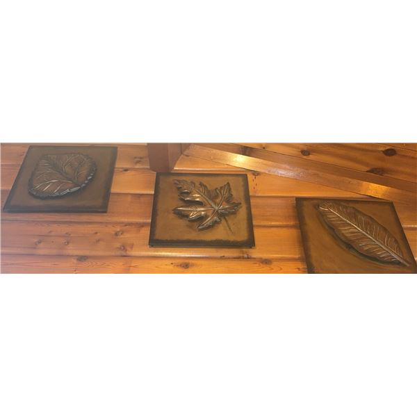 Three Metal Leaf Wall Plaques and Ergo Wall Clock