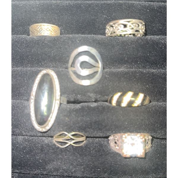 Silver and Gold-Tone Rings, Mixed Designs, Six Pieces