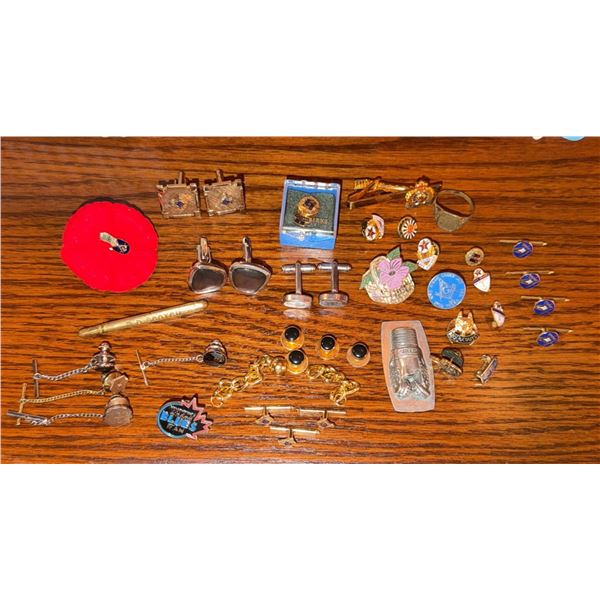 Vintage Pins, Cufflinks, Tie Clips, and Memorabilia Lot