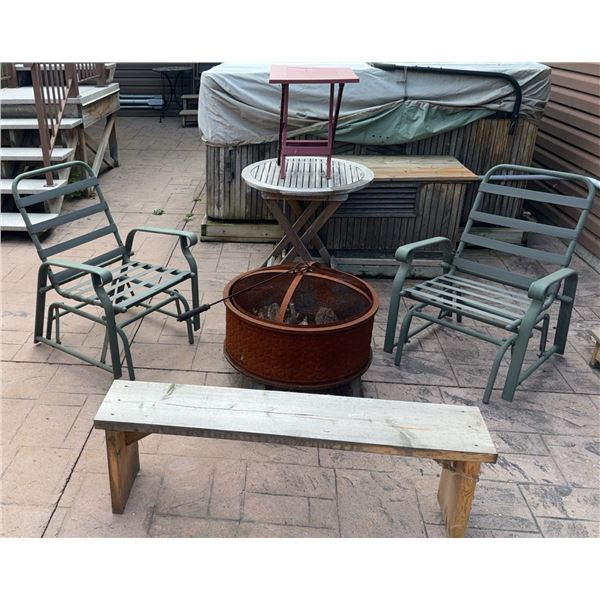 Outdoor Patio Furniture Set with Fire Pit and Metal Butterfly Wall Decor