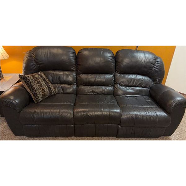 Three-Seat Black Faux Leather Reclining Sofa