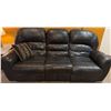 Image 1 : Three-Seat Black Faux Leather Reclining Sofa